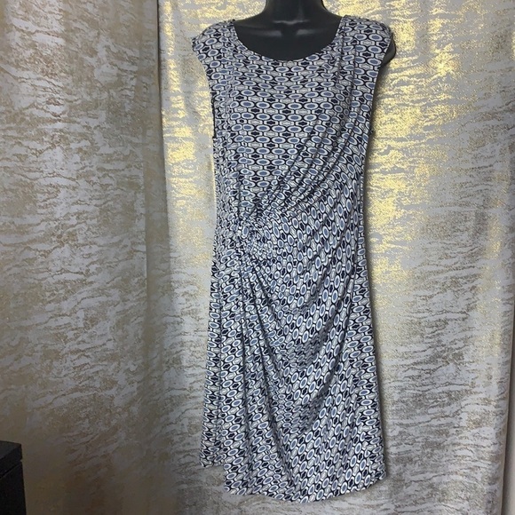 Max Studio Blue/White Geometric Print Sleeveless Midi Length Dress Size L - Picture 2 of 11